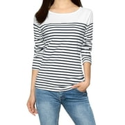 Allegra K Women's Blouse Color Block Long Sleeve Striped Causal T-Shirt S Dark Blue